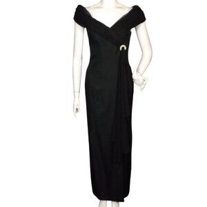 Vintage JORDAN Gown, XS, Black, Silvery Hardware/Mesh drape, Shoulders Edge, Cap